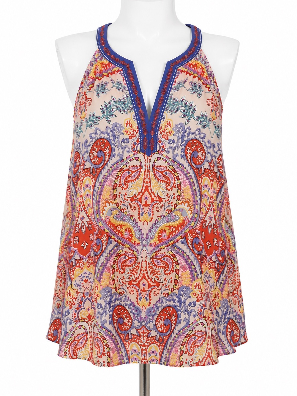 Laundry by Shelli Segal Paisley Halter Top Blouse XL Boho Embroidered